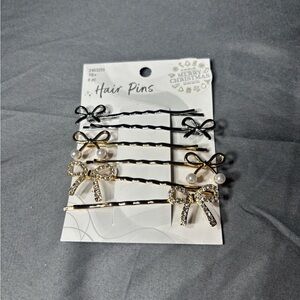 Elegant Hair Pins Set with Black and Gold Bows